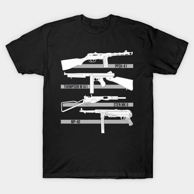 Submachine guns of the Second World War ( white version ) T-Shirt by FAawRay